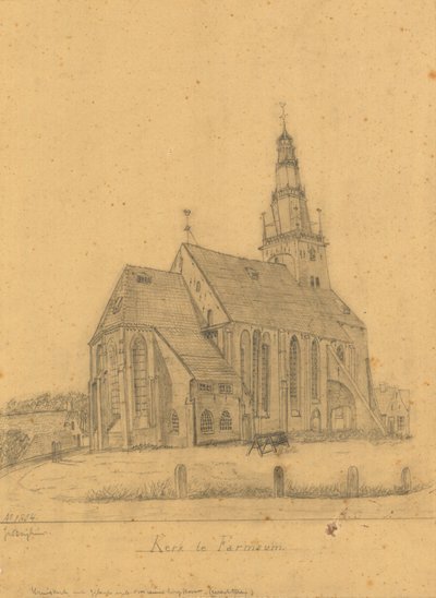 Drawing of the Old Church of Farmsum Before the Demolition of the Tower in 1855 (and the Church in 1869) by J. Berghuis